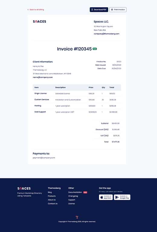 Invoice page preview